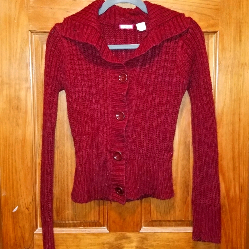 Burgundy button up sweater